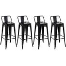 Kit 4 Banquetas Altas Industriais Pretas em Aço 76cm com Encosto Estilo Tolix
