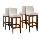 Kit 4 Banquetas Altas Madeira Maciça Estofada Assento 75cm Bancada Americana Conjunto Cozinha Ilha Gourmet Reforçada Cadeira Banco Tamboret Jade