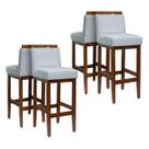 Kit 4 Banquetas Altas Madeira Maciça Estofada Assento Alto 75cm de Assento Decorativo Bancada Americana Conjunto Cozinha Ilha Gourmet Reforçada Safira
