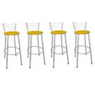 Kit 4 Banquetas Altas Prata com Encosto Assento Amarelo