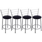 Kit 4 Banquetas Altas Prata com Encosto Assento Preto