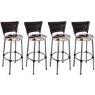 Kit 4 Banquetas Altas Prata com Encosto Junco Argila Assento Floral Marrom