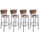 Kit 4 Banquetas Altas Prata com Encosto Junco Capuccino Assento Floral Marrom