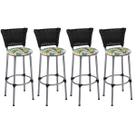 Kit 4 Banquetas Altas Prata com Encosto Junco Preto Assento Floral Branco