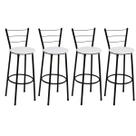 Kit 4 Banquetas Altas Preta com Encosto Assento Branco