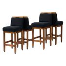 Kit 4 Banquetas Baixa Madeira Maciça Estofada Assento 63cm de Assento Decorativo Bancada Americana Conjunto Cozinha Ilha Gourmet Reforçada Safira