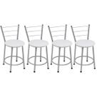 Kit 4 Banquetas Baixas Prata com Encosto Assento Branco