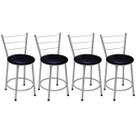 Kit 4 Banquetas Baixas Prata com Encosto Assento Preto Fortmix