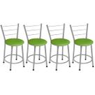 Kit 4 Banquetas Baixas Prata com Encosto Assento Verde