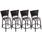 Kit 4 Banquetas Baixas Preta com Encosto Junco Argila Assento Floral Marrom