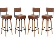 Kit 4 Banquetas Banco Alto Barcelona Couro Café Bar Cozinha Pés Madeira Mz Decor