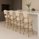 Kit 4 Banquetas Bar cor Dourado Fosco Bancada Média Altura 65cm Giratória Encosto estofado Assento Linho Bege