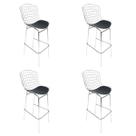 Kit 4 Banquetas Bertoia Cromada assento preto tubular altura 70cm - Poltronas do Sul