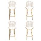 Kit 4 Banquetas BERTÓIA dourado fosco assento branco tubular altura 70cm