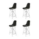Kit 4 Banquetas Bistrô Alta Eames Preta Base Ferro Branco