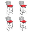 Kit 4 Banquetas Bistrô Bertoia Preta D60 com Assento Vermelho