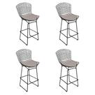 Kit 4 Banquetas Bistrô Bertoia Preta D70 com Assento Bege
