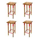 Kit 4 Banquetas Bistro Industrial Colors Ferro e Madeira Maciça - Vermelha