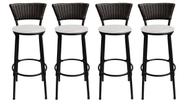 Kit 4 Banquetas Cuba Preto Aço Junco Sintético Assento Branco
