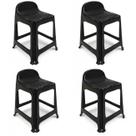 Kit 4 Banquetas de Plástico Banquinho Com Encosto Preto Empilhável
