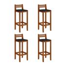 Kit 4 Banquetas em Madeira Maciça Alta 98 Cm com Encosto Ibiza - Malbec Assento Preto