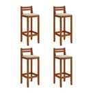 Kit 4 Banquetas em Madeira Maciça Ibiza Balcão 98 Cm - Malbec Assento Off White