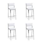Kit 4 Banquetas Empilhável Cromada Alta Assento E Encosto Estofado Cor Branco - Poltronas do Sul Kit 4 Banquetas Empilhável Cromada Alta Assento E Encosto Estofado Cor Branco - Poltronas do Sul