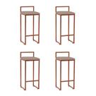 Kit 4 Banquetas Industrial Premium Alta Bar Cozinha Bistrô em Aço Dori Cobre Assento Suede Bege