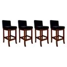 Kit 4 Banquetas Média de Madeira Maciça Castanho Melody Suede Preto