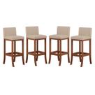 Kit 4 Banquetas Média Encosto Estofado 38x90Cm Ilha Espanha Madeira Maciça Castanho Suede Bege CCS