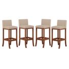 Kit 4 Banquetas Média Estofada para Cozinha Americana Espanha Madeira Maciça Castanho Suede CCS