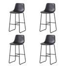 Kit 4 Banquetas Munich Estofadas Pretas com Encosto 74cm Base Metálica