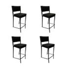 Kit 4 Banquetas para cozinha Empilhável preta assento e encosto estofados em linho cor preto Altura 65cm - Poltronas do Sul Kit 4 Banquetas para cozinha Empilhável preta assento e encosto estofados em linho cor preto Altura 65cm - Poltronas do Sul