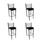 Kit 4 Banquetas para cozinha Empilhável preta assento em linho cor preto altura 65cm - Poltronas do Sul