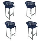 Kit 4 Banquetas Reis Em Corda Náutica E Base Em Alumínio Cinza Para área Gourmet Azul Marinho Azul