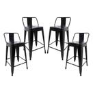 Kit 4 Banquetas Tolix Média com Encosto Aço Cozinha Bar Bistrô Preto