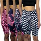 Kit 4 Bermudas Femininas Justas Cós Cintura Alta Estampas Sortidas Suplex Pp Ao Plus Size
