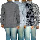 Kit 4 Blusas Femininas Cacharrel Manga Longa Punho Soltinhas Peças Sortidas Jacquard Pp ao Plus Size