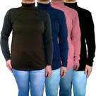 Kit 4 Blusas Femininas Cacharrel Manga Longa Soltinhas Lisas Cores Sortidas Malha Crepe Pp Plus Size