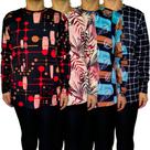 Kit 4 Blusas Femininas G. Careca Manga Longa Soltinhas Estampas Sortidas Malha Crepe Pp ao Plus Size Kit 4 Blusas Femininas G. Careca Manga Longa Soltinhas Estampas Sortidas Malha Crepe Pp ao Plus Size