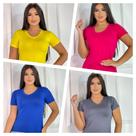 Kit 4 Blusas Femininas Gola V Manga Curta