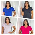 Kit 4 Blusas Femininas Gola V Manga Curta Kit 4 Blusas Femininas Gola V Manga Curta