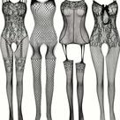 Kit 4 Bodystockings Sensuais Plus Size Body com Abertura Meia Arrastão ElaShopp