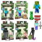 Kit 4 Bonecos Minecraft 7Cm GTP08 Steve Creper Ederman Zumbi