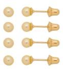 Kit 4 Brincos De Pérolas Bebê Infantil 3mm Em Ouro 18k