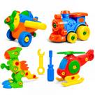 Kit 4 Brinquedos Didáticos Educativos de Montar Dinossauro Helicóptero Trem e Avião
