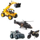 Kit 4 Brinquedos Meninos Trator Carrinho Helicoptero Moto - BS Toys