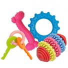 Kit 4 Brinquedos Pet Mordedor Maciço Halter T-Bone Sun e Chaves para Cachorro