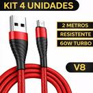 Kit 4 Cabos Carregador 2 Metros Micro USB V8 Original Inova