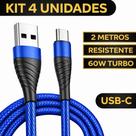 Kit 4 Cabos Carregador Tipo C USB 2 Metros Original